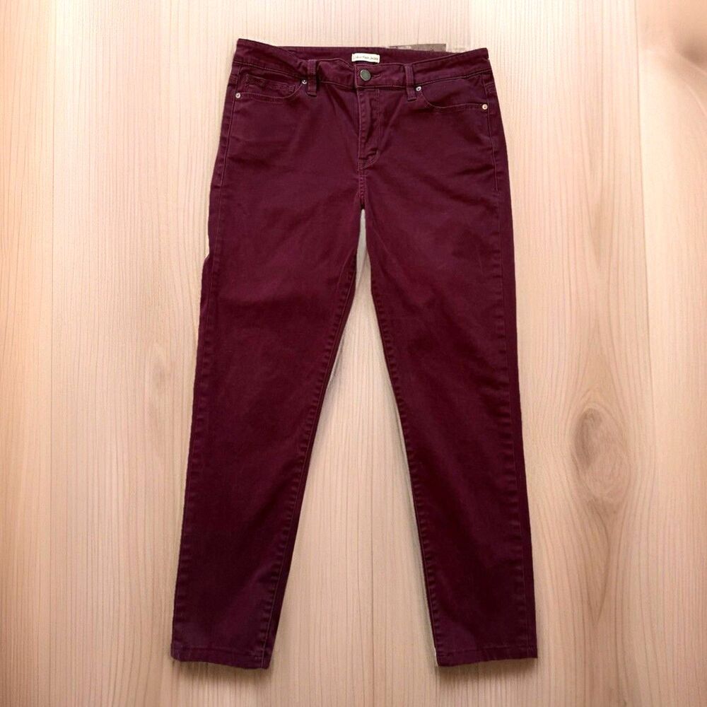 Calvin Klein Womens Size 30 Stretch Skinny Burgundy Plum Pants Ankle Short